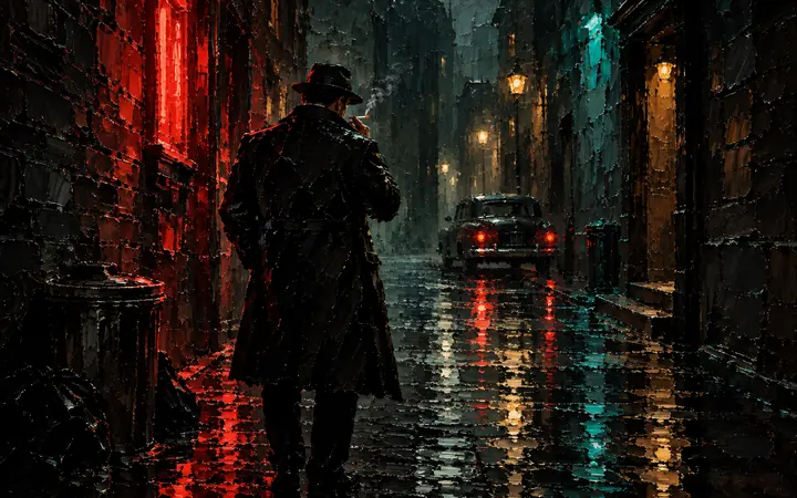Rainy Alley: Red on one side, teal on the other.