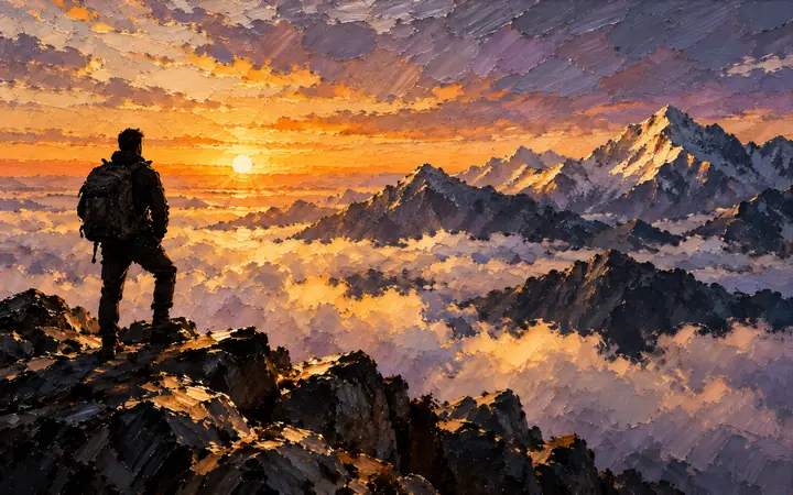 Summit: Above the clouds at golden hour.